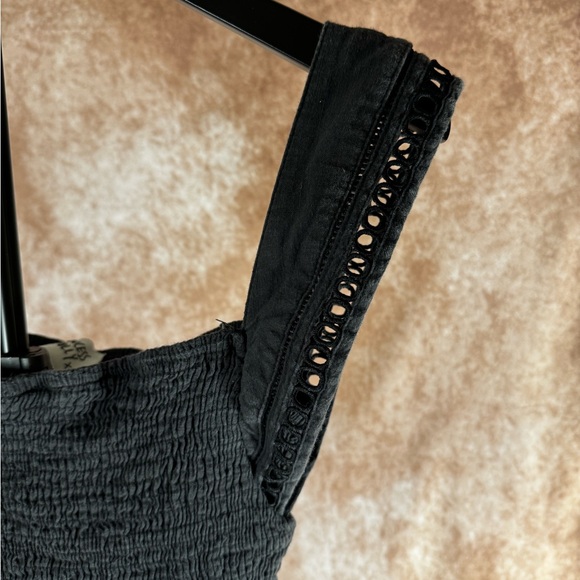 Princess Polly Black Smocked Peplum Crop Top Eyelet Strap Boho Size 4 - Picture 3 of 7